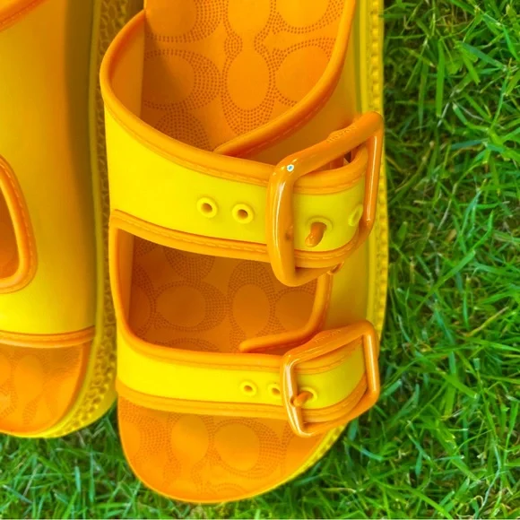 COACH Lucy Women's Sandals Size 8 Canary Chunky Platform Heel Adjustable Buckles - Picture 10 of 10